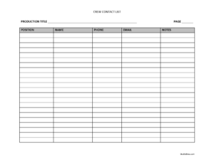 Unit Contact Roster Crew Contact List - StudioDocs